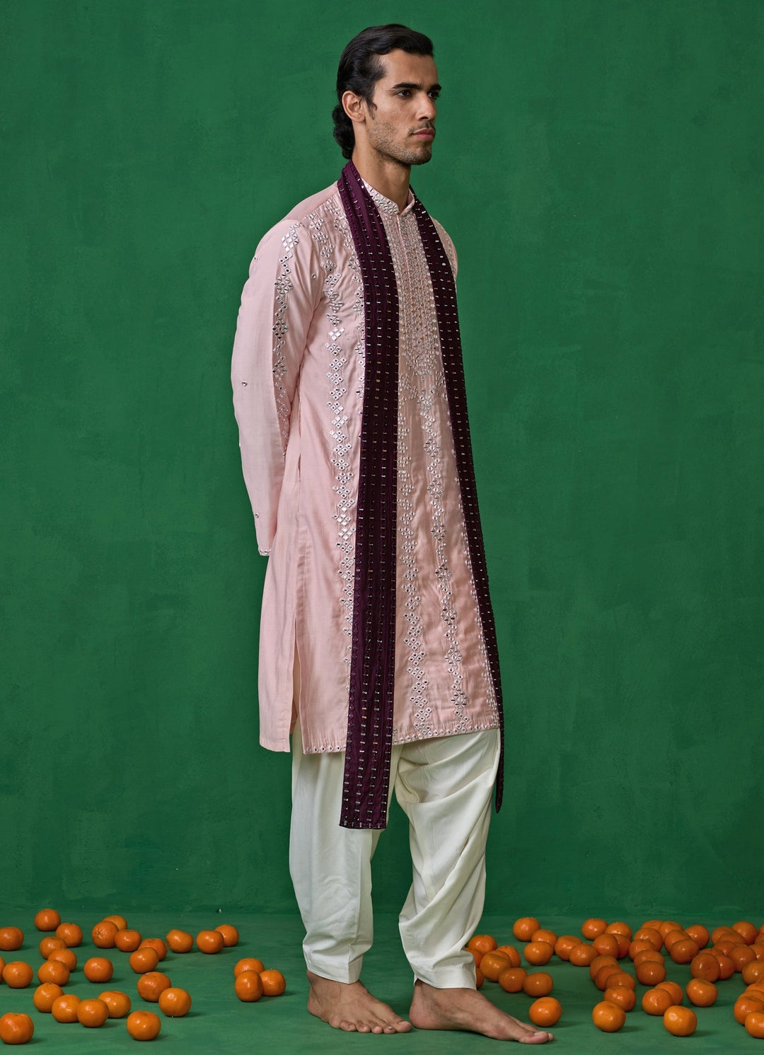 Pink Mirror Embroidered Silk Kurta Set Kalpraag - Fabilicious Fashion