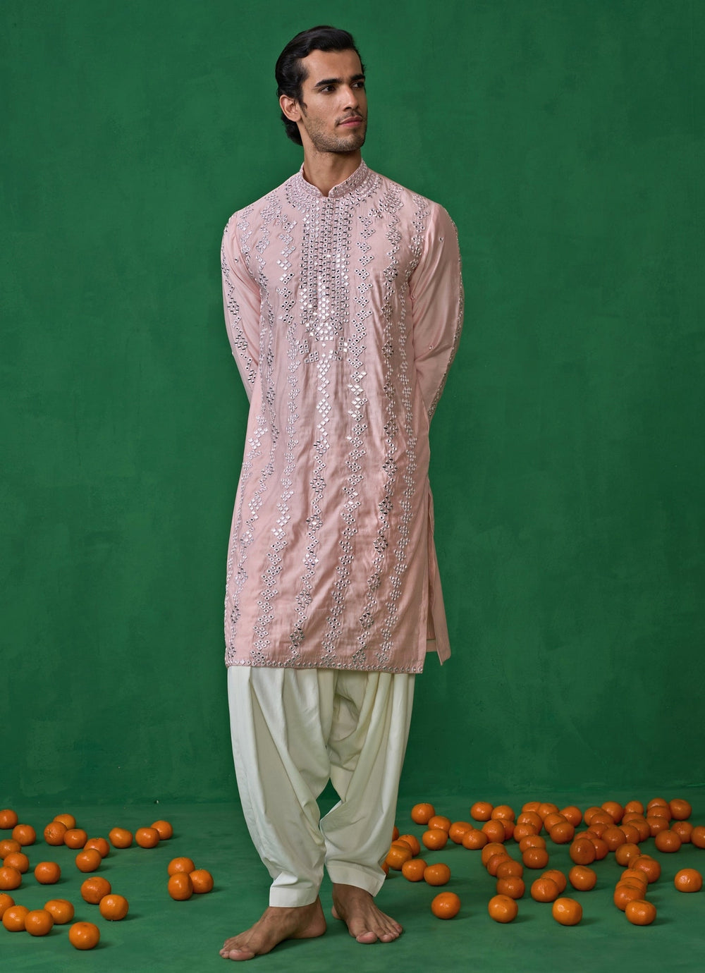 Pink Mirror Embroidered Silk Kurta Set Kalpraag - Fabilicious Fashion