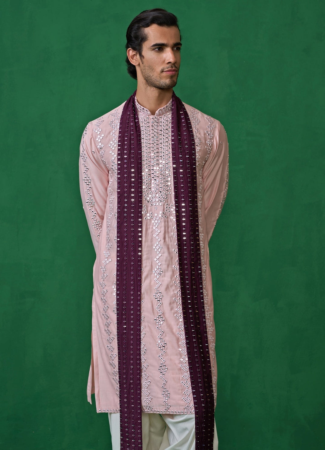 Pink Mirror Embroidered Silk Kurta Set Kalpraag - Fabilicious Fashion