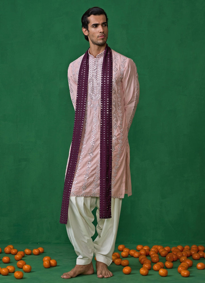 Pink Mirror Embroidered Silk Kurta Set Kalpraag - Fabilicious Fashion