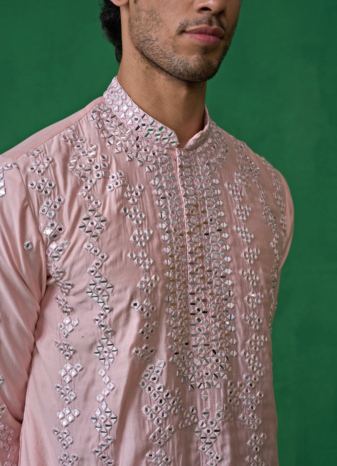 Pink Mirror Embroidered Silk Kurta Set Kalpraag - Fabilicious Fashion