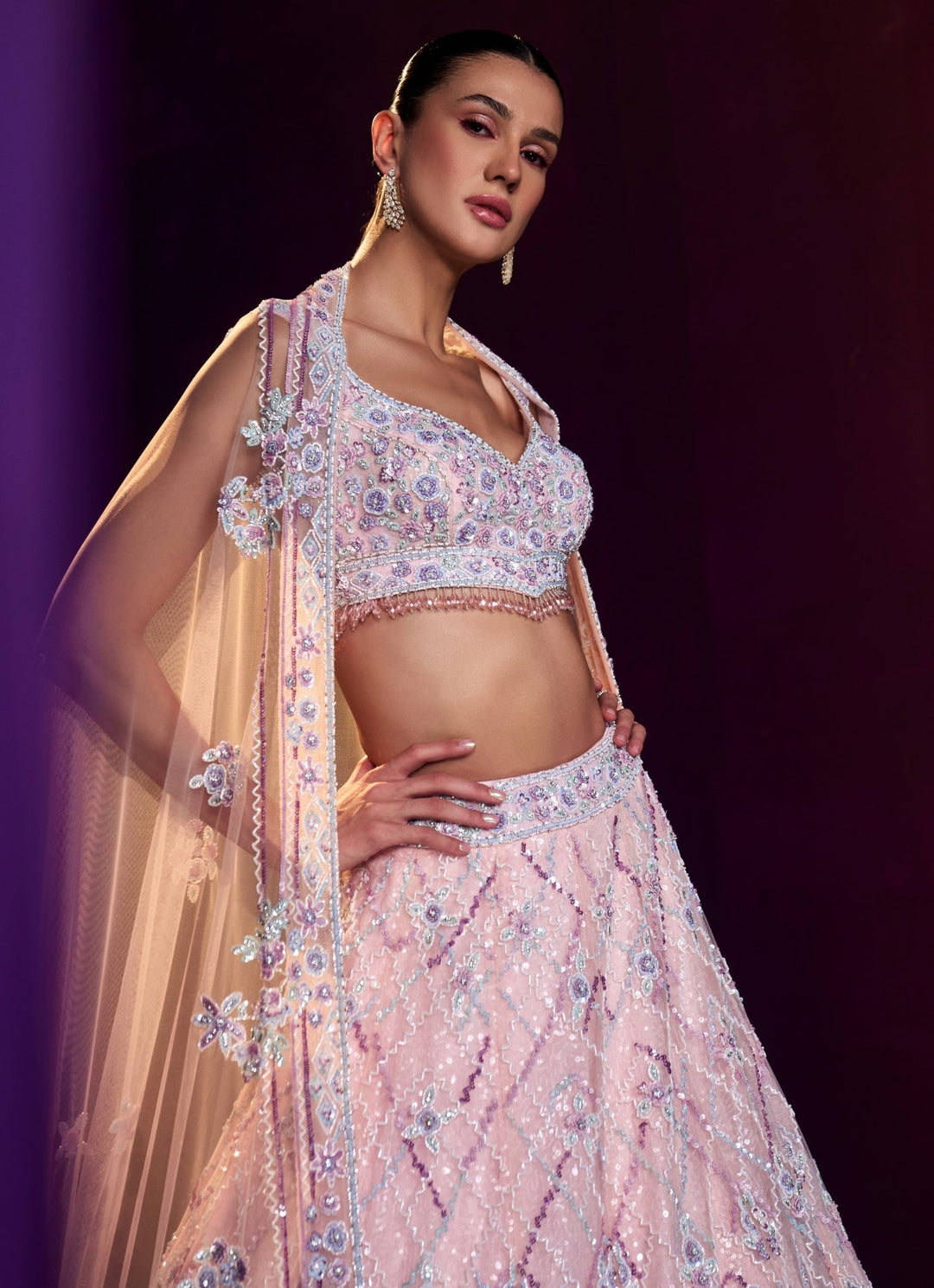 Pink Multi - Colour Sequins Embroidered Bridal Lehenga Set Angad Singh - Fabilicious Fashion
