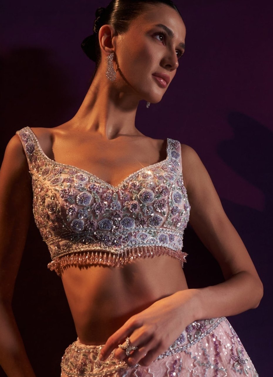 Pink Multi - Colour Sequins Embroidered Bridal Lehenga Set Angad Singh - Fabilicious Fashion