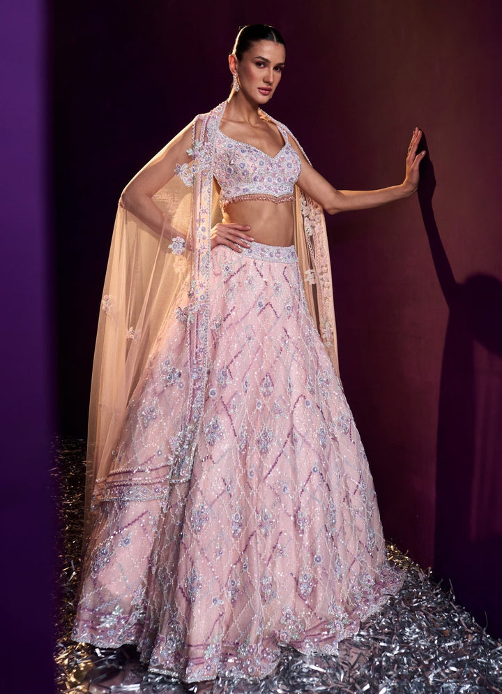 Pink Multi - Colour Sequins Embroidered Bridal Lehenga Set Angad Singh - Fabilicious Fashion