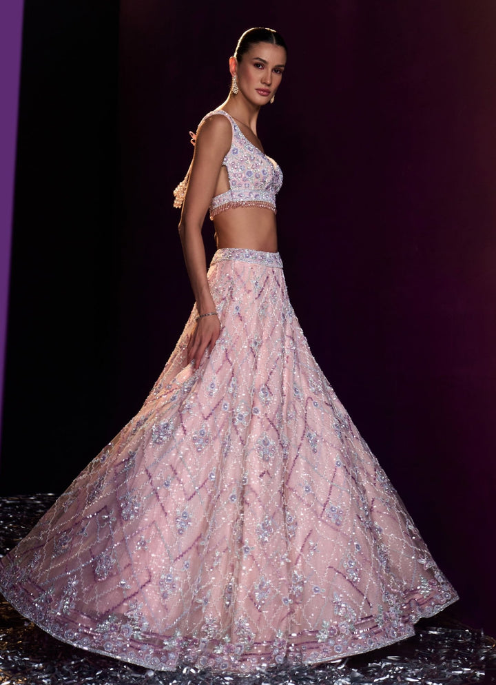 Pink Multi - Colour Sequins Embroidered Bridal Lehenga Set Angad Singh - Fabilicious Fashion