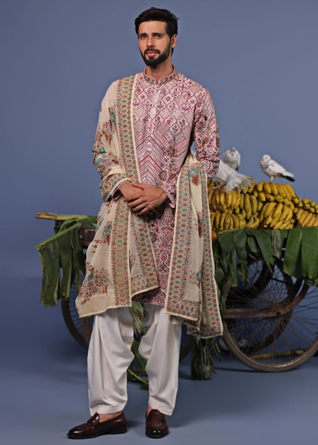 Pink Multi Thread Embroidered Kurta Patiala Pant Set Kalpraag - Fabilicious Fashion
