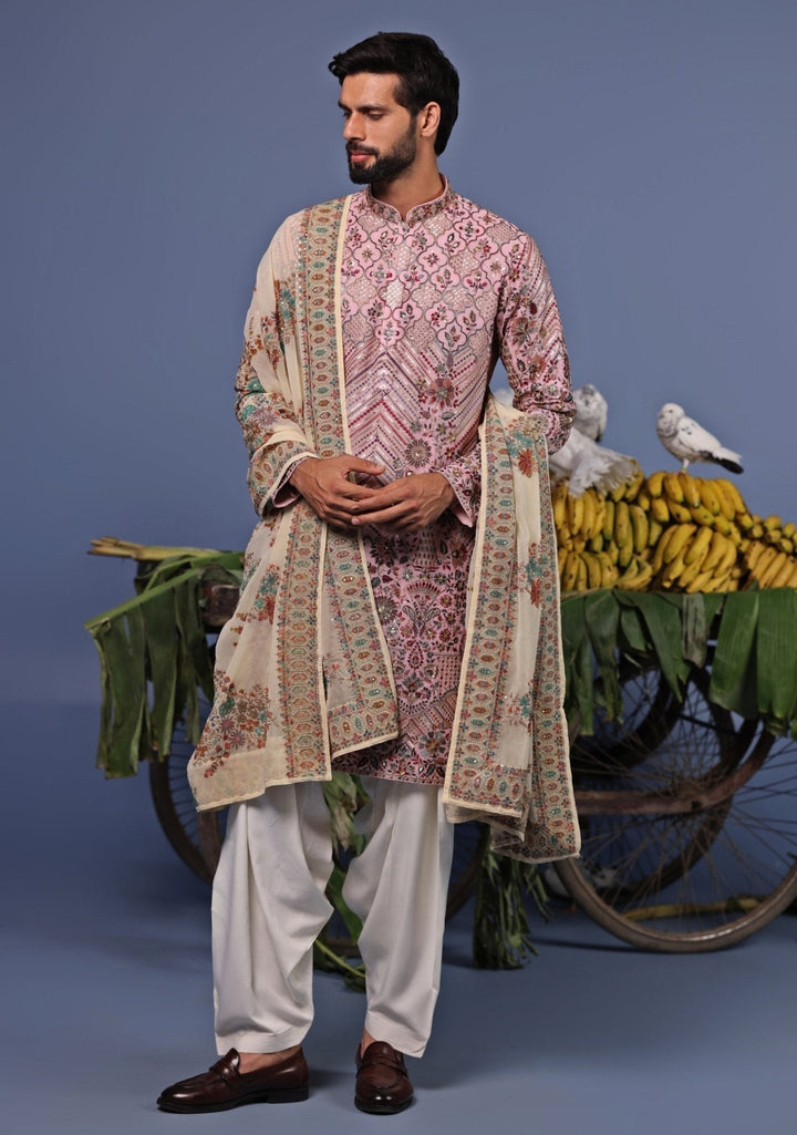 Pink Multi Thread Embroidered Kurta Patiala Pant Set Kalpraag - Fabilicious Fashion