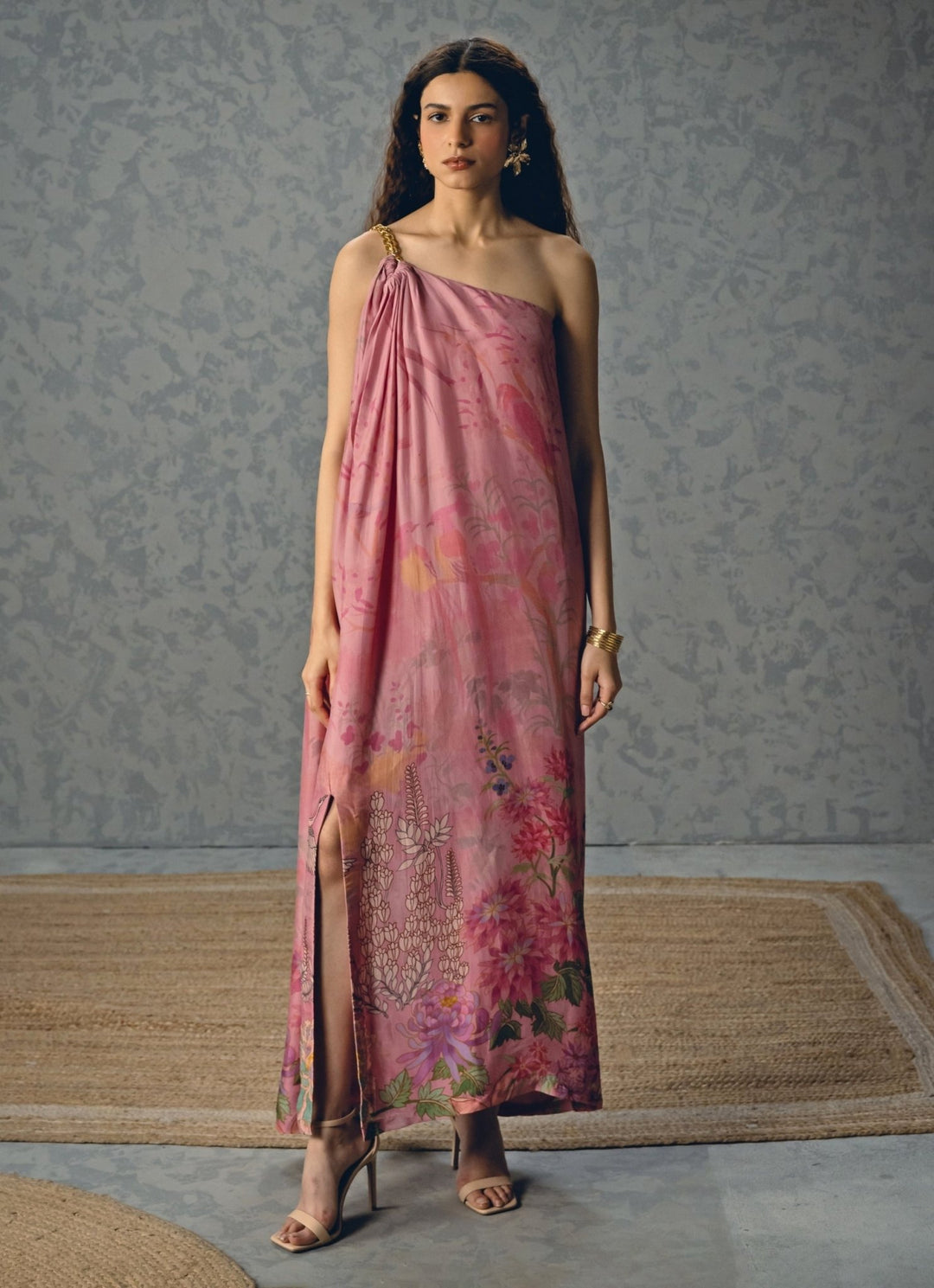 Pink One Shoulder Chain Dress Paulmi and Harsh X Ease - Fabilicious Fashion