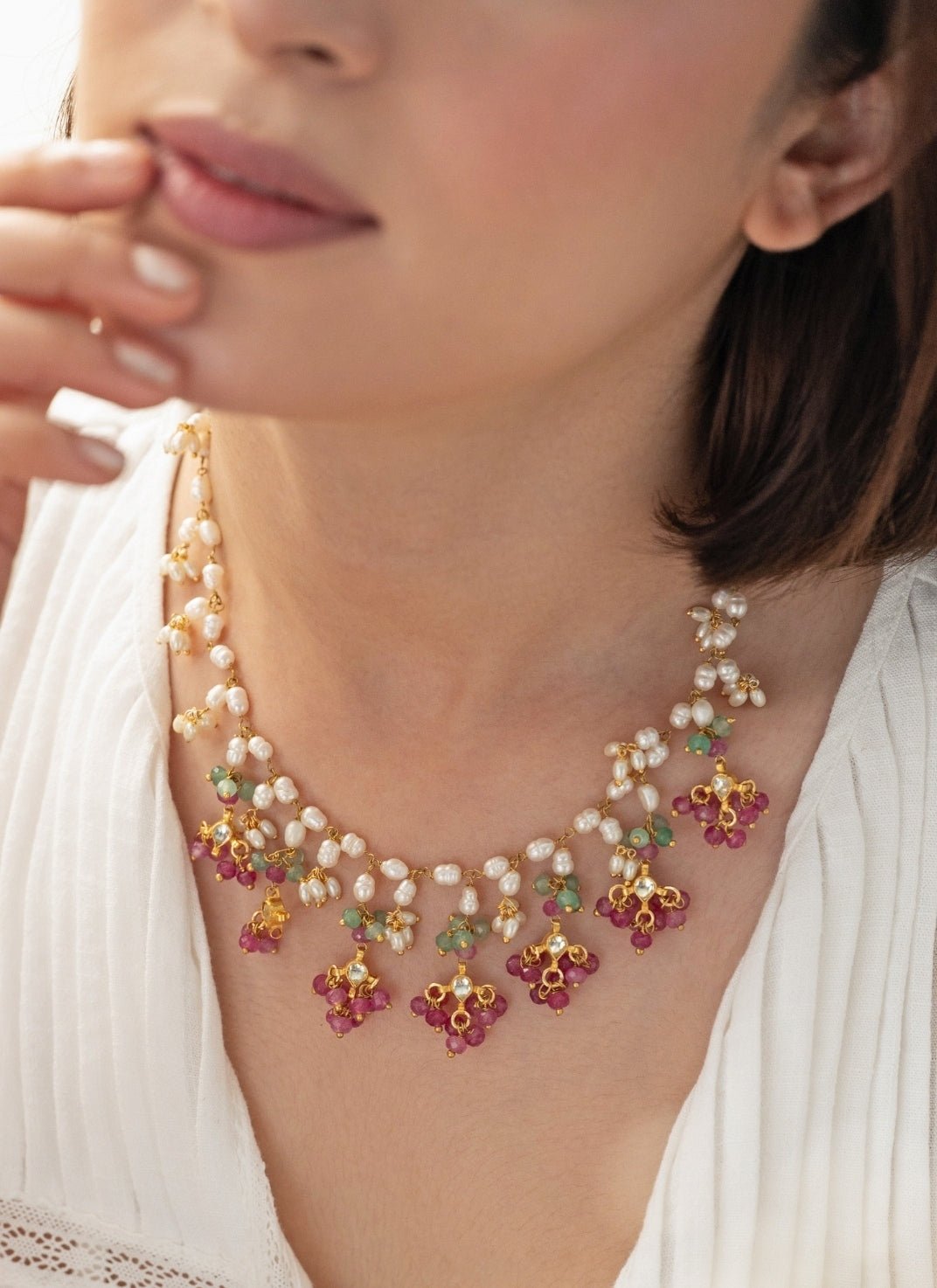 Do Taara Pink Onyx Pearls NecklaceFabilicious Fashion