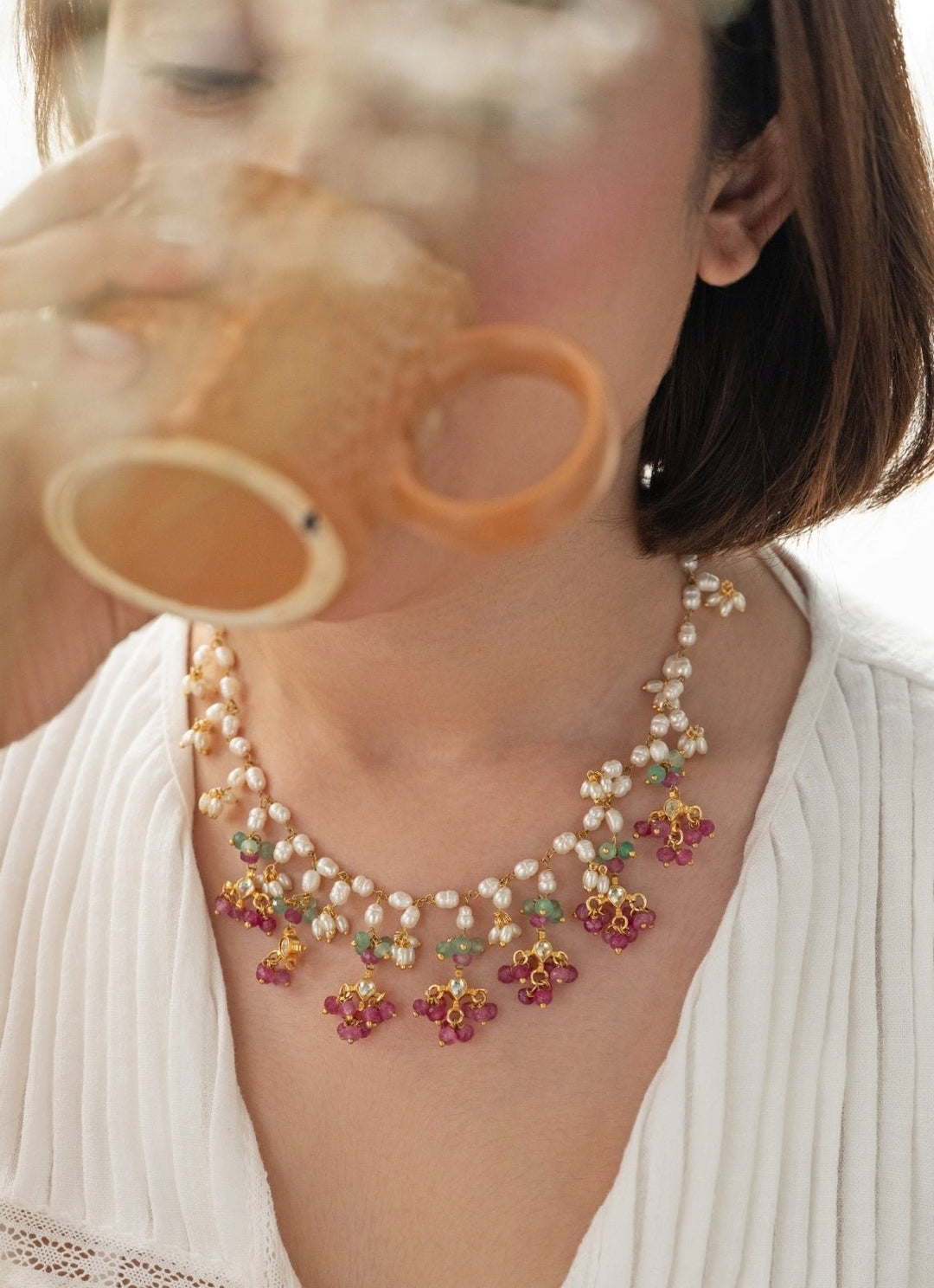 Do Taara Pink Onyx Pearls NecklaceFabilicious Fashion