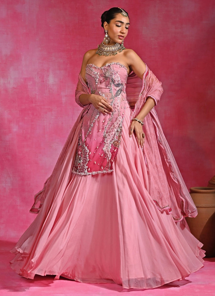 Rishi and Vibhuti Pink Organza Kurta Lehenga SetFabilicious Fashion