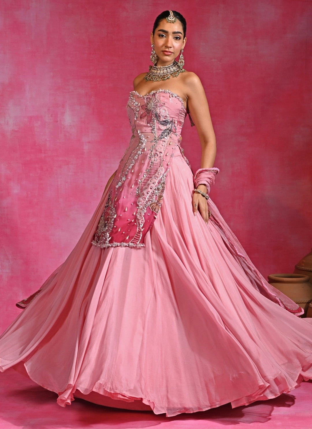 Rishi and Vibhuti Pink Organza Kurta Lehenga SetFabilicious Fashion