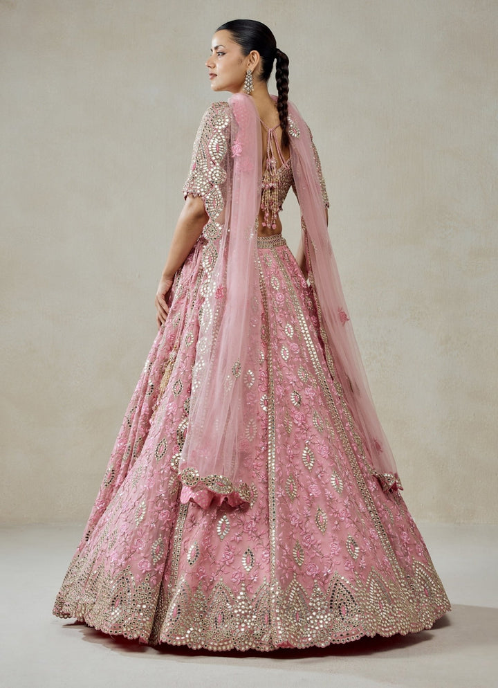 Pink Organza Mirror Work Lehenga Set Nitika Gujral - Fabilicious Fashion