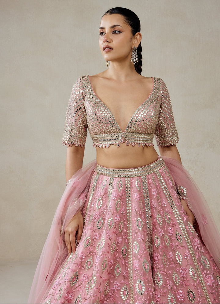 Pink Organza Mirror Work Lehenga Set Nitika Gujral - Fabilicious Fashion