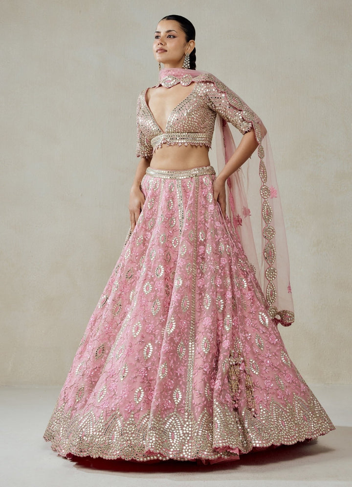 Pink Organza Mirror Work Lehenga Set Nitika Gujral - Fabilicious Fashion