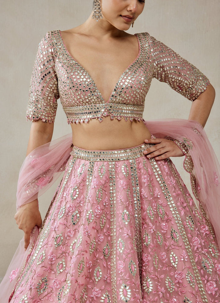Pink Organza Mirror Work Lehenga Set Nitika Gujral - Fabilicious Fashion