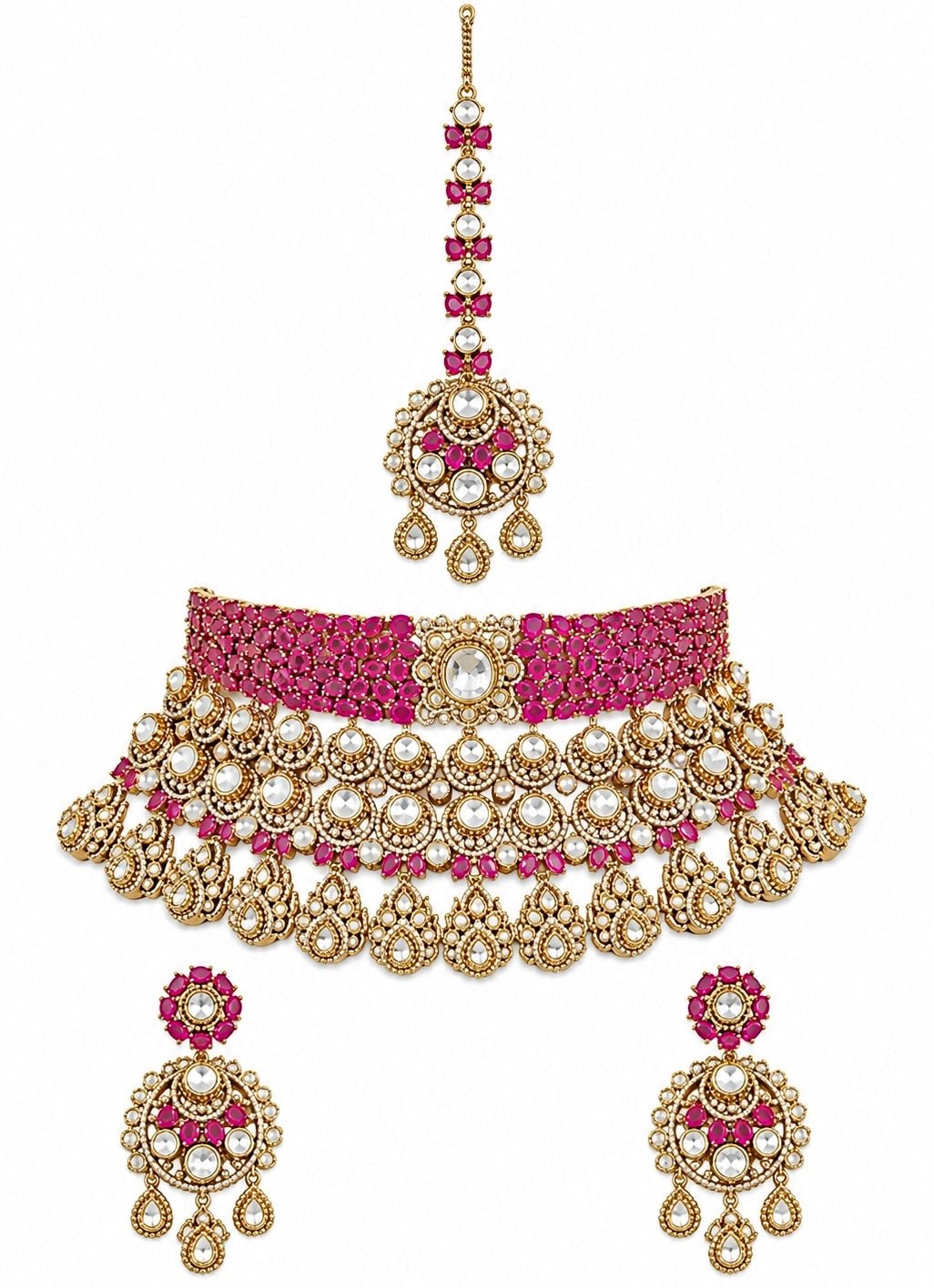 Zevar by Geeta Pink Polki Bridal Necklace SetFabilicious Fashion