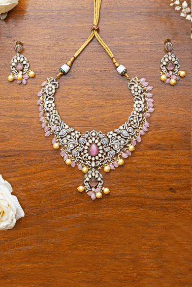 Pink Polki necklace Set Zevar by Geeta - Fabilicious Fashion