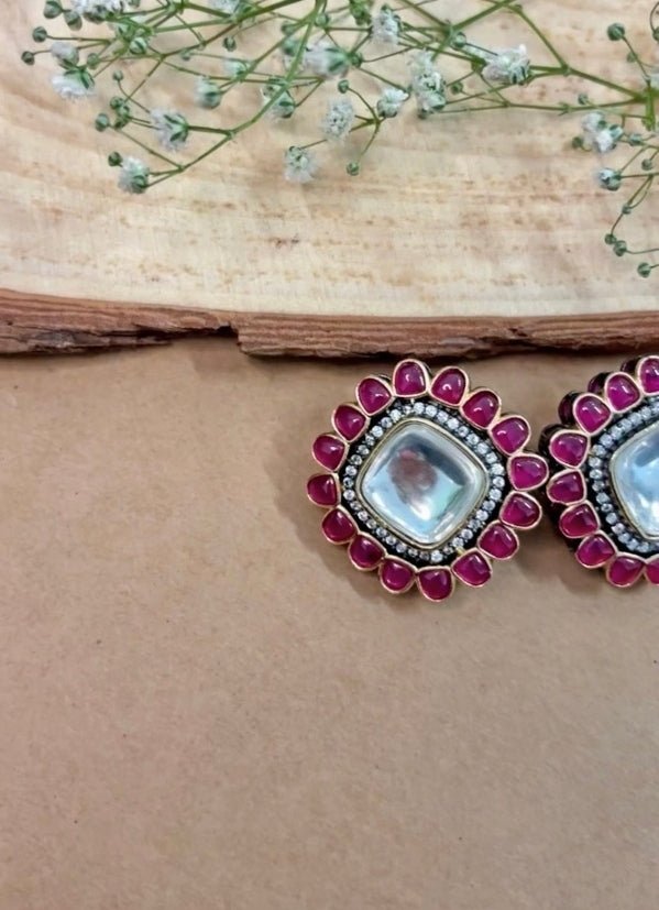 Naymee Pink Polki Stud EarringsFabilicious Fashion