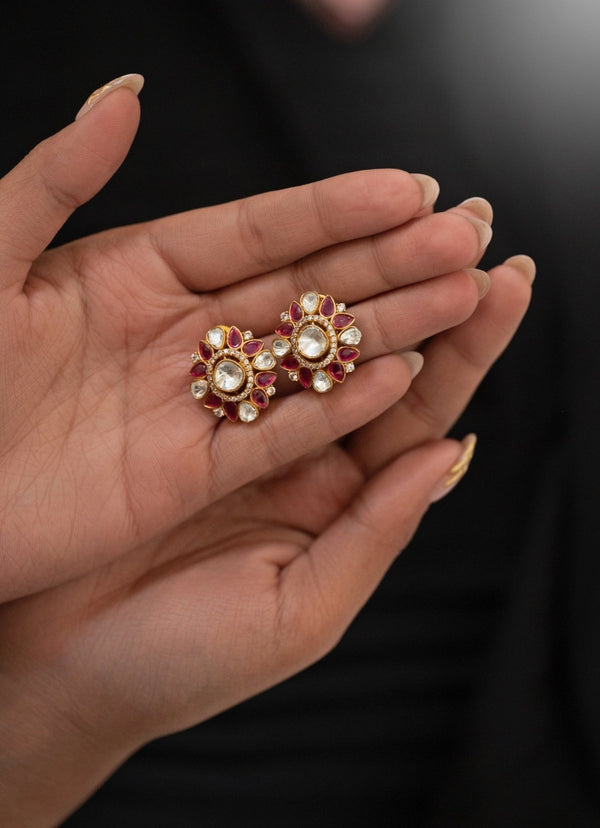 Pink Polki Studs