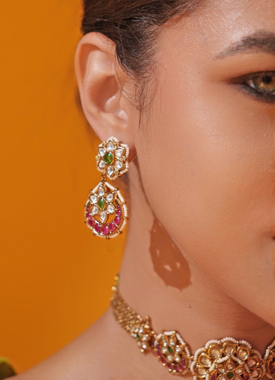 Pink Polki Temple Motifs Gold Choker Set Zevar by Geeta - Fabilicious Fashion