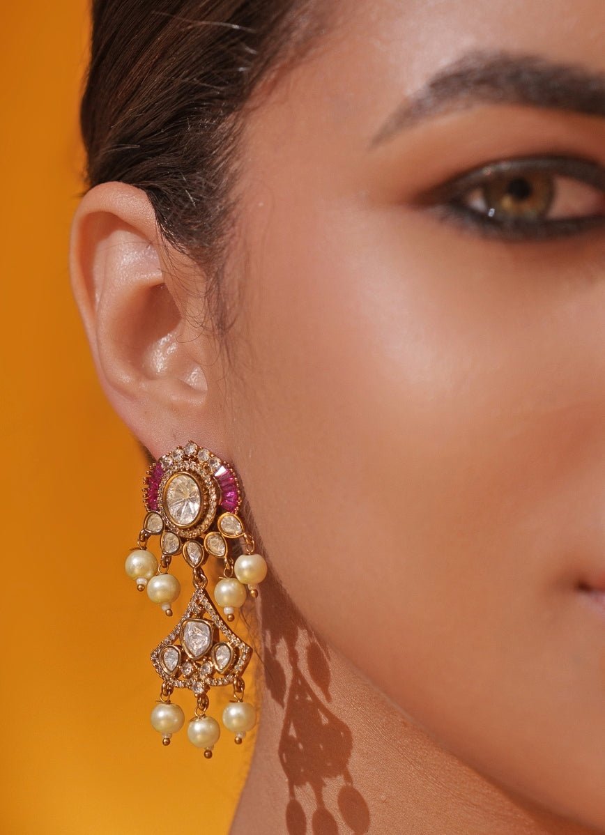 Pink Polki Two Tone Necklace Set Zevar by Geeta - Fabilicious Fashion