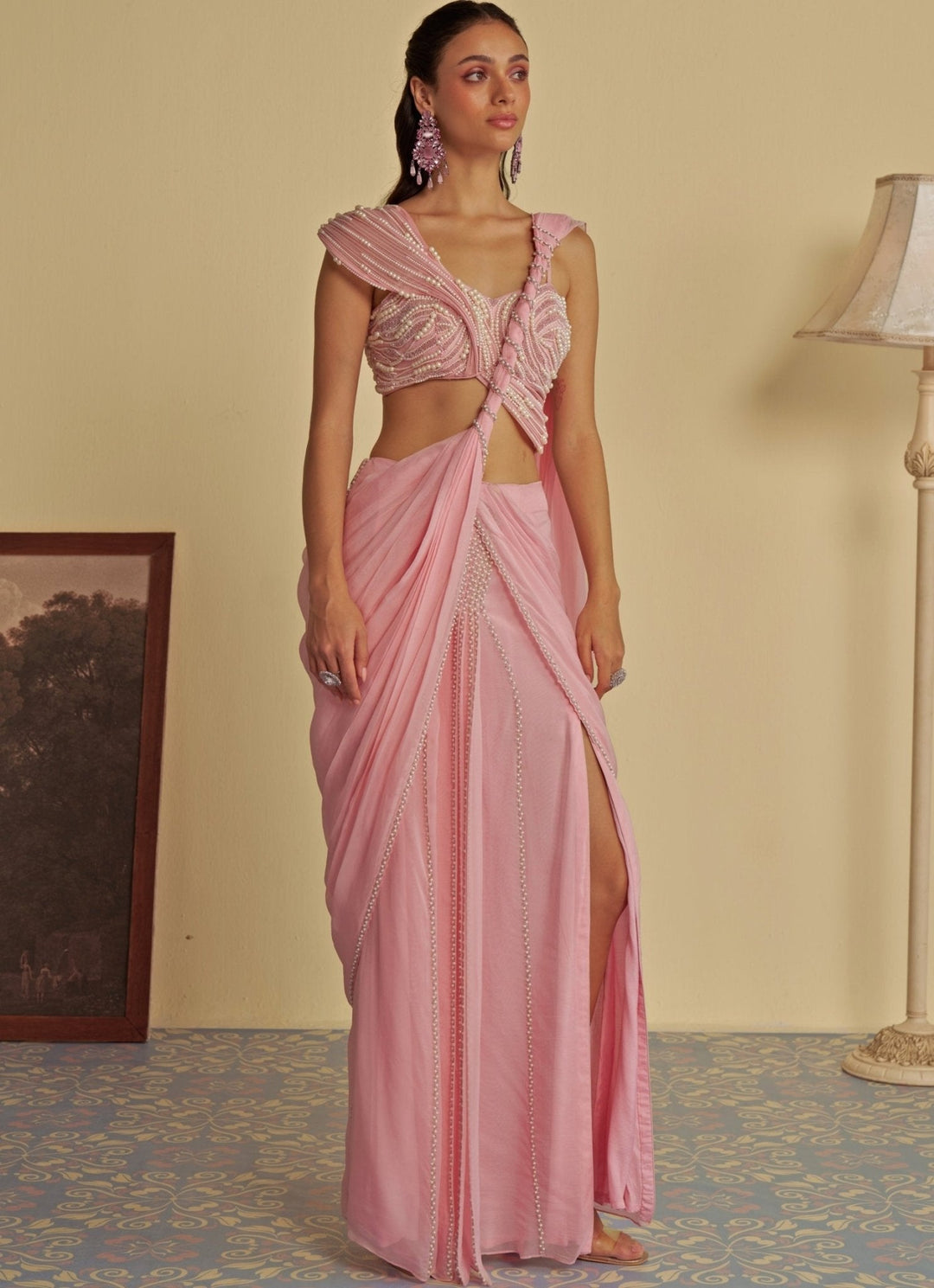Pink Predraped Slit Saree Jade by Ashima - Fabilicious Fashion
