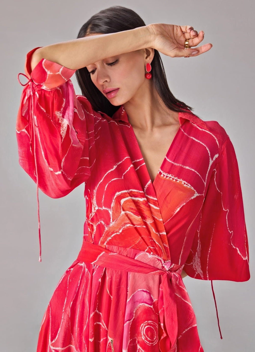 Pink Print Mini Wrap Style Dress Saaksha & Kinni - Fabilicious Fashion