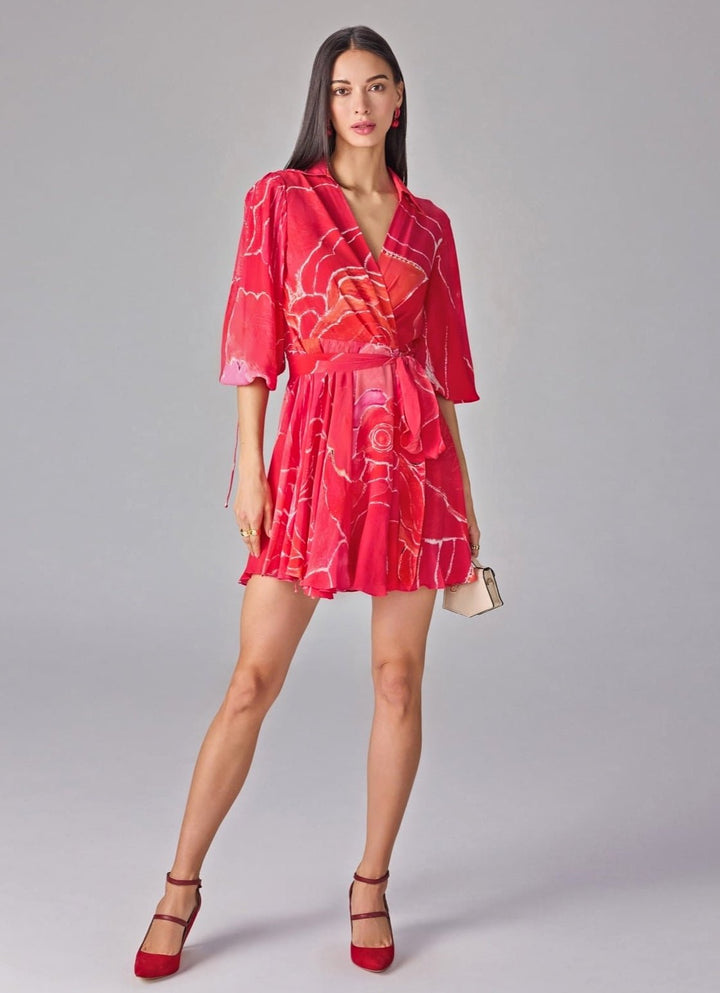 Pink Print Mini Wrap Style Dress Saaksha &amp; Kinni - Fabilicious Fashion