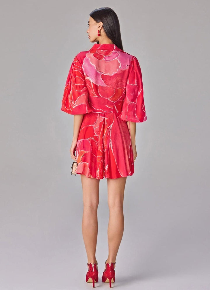 Pink Print Mini Wrap Style Dress Saaksha &amp; Kinni - Fabilicious Fashion