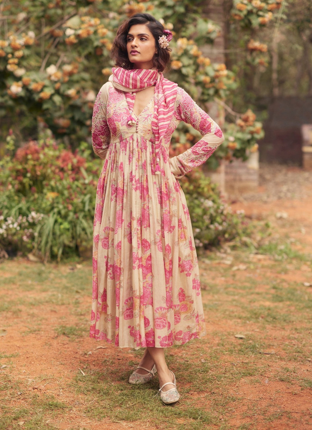 Pink Printed Chanderi Kurta Paulmi and Harsh - Fabilicious Fashion