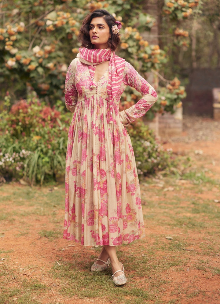 Pink Printed Chanderi Kurta Paulmi and Harsh - Fabilicious Fashion