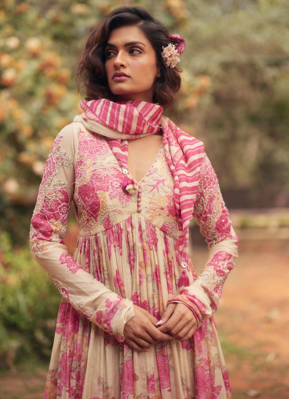 Pink Printed Chanderi Kurta Paulmi and Harsh - Fabilicious Fashion