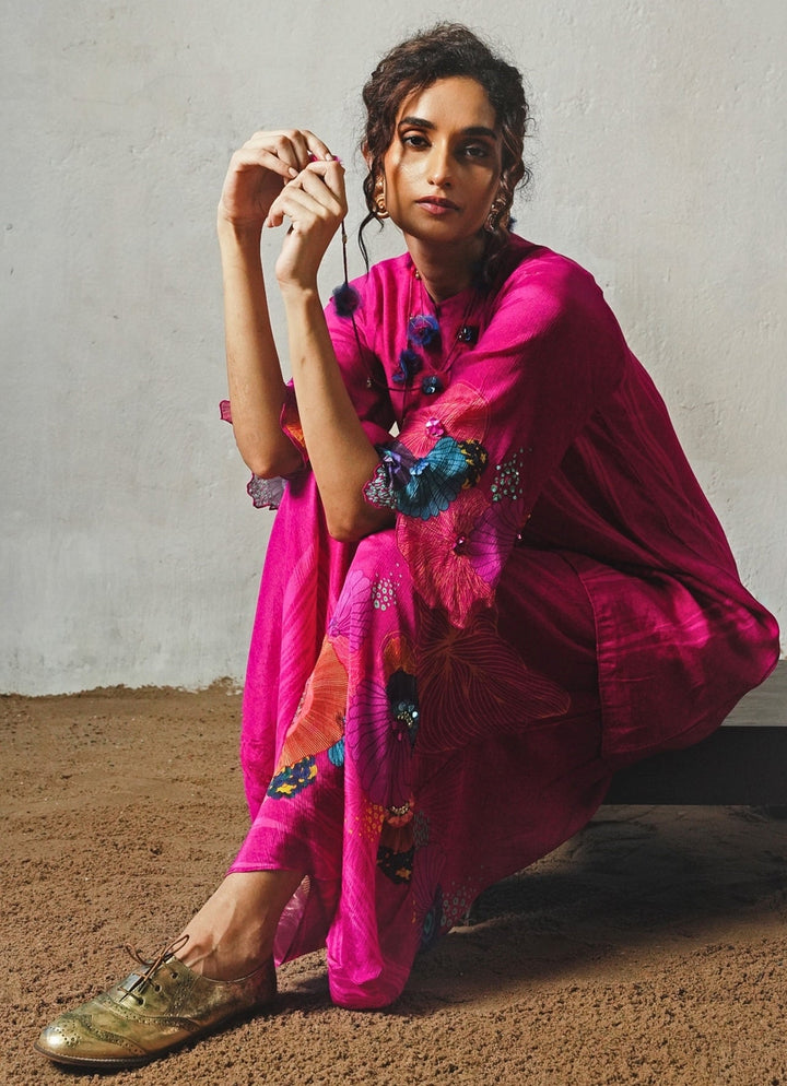 Pink Printed Chiffon Co - Ord Set Basil Leaf - Fabilicious Fashion