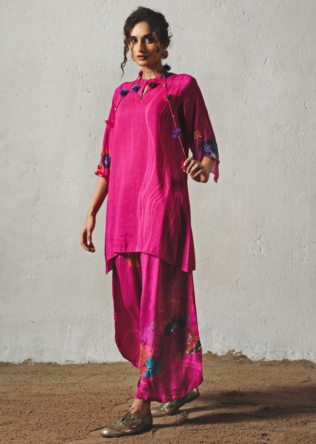 Pink Printed Chiffon Co - Ord Set Basil Leaf - Fabilicious Fashion