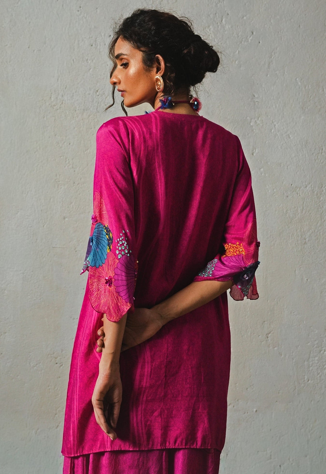 Pink Printed Chiffon Co - Ord Set Basil Leaf - Fabilicious Fashion