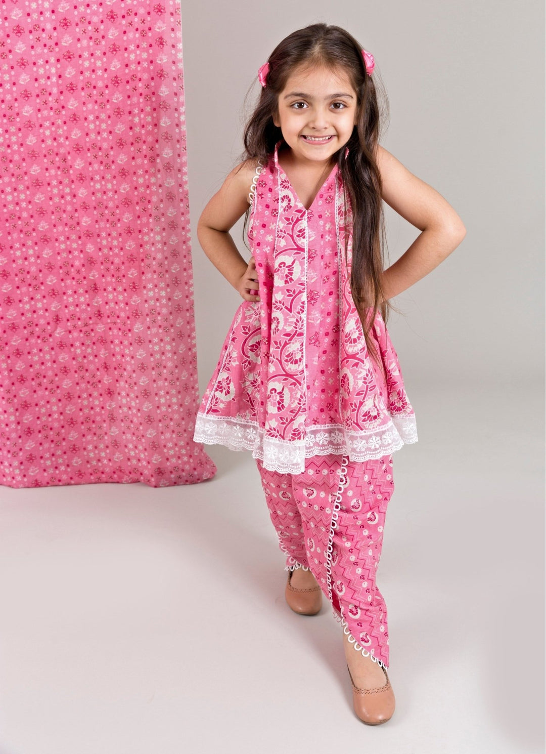 Chotibuti Pink Printed Cotton Kurta Dhoti SetFabilicious Fashion
