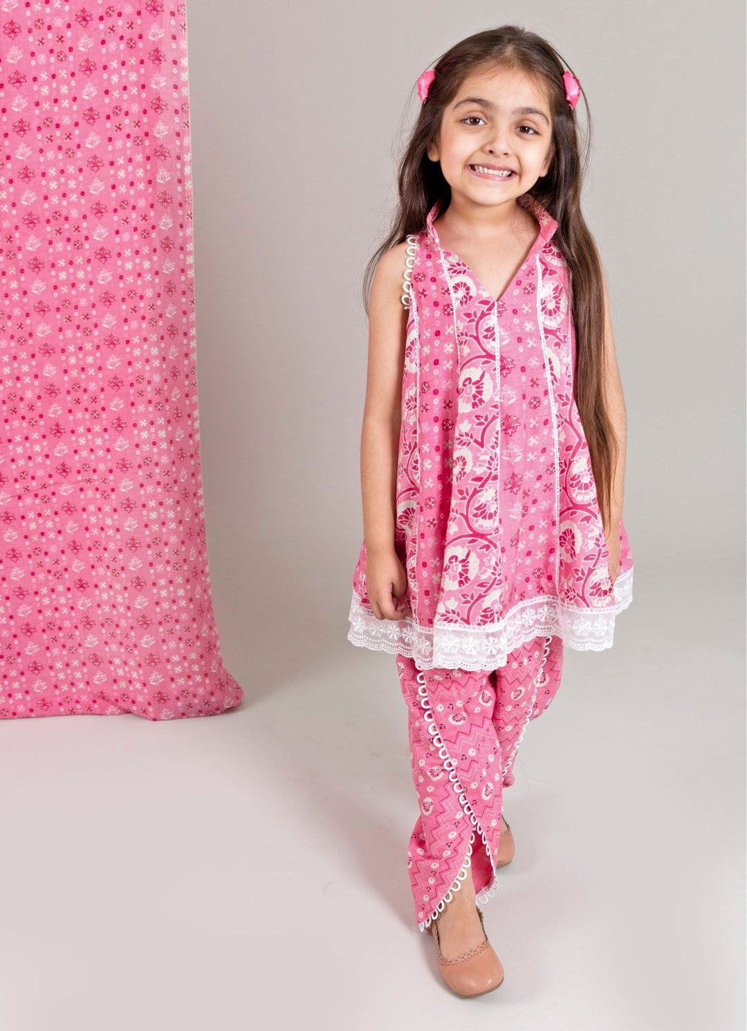 Chotibuti Pink Printed Cotton Kurta Dhoti SetFabilicious Fashion
