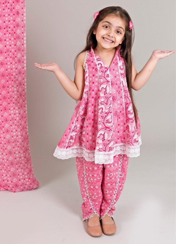 Chotibuti Pink Printed Cotton Kurta Dhoti SetFabilicious Fashion