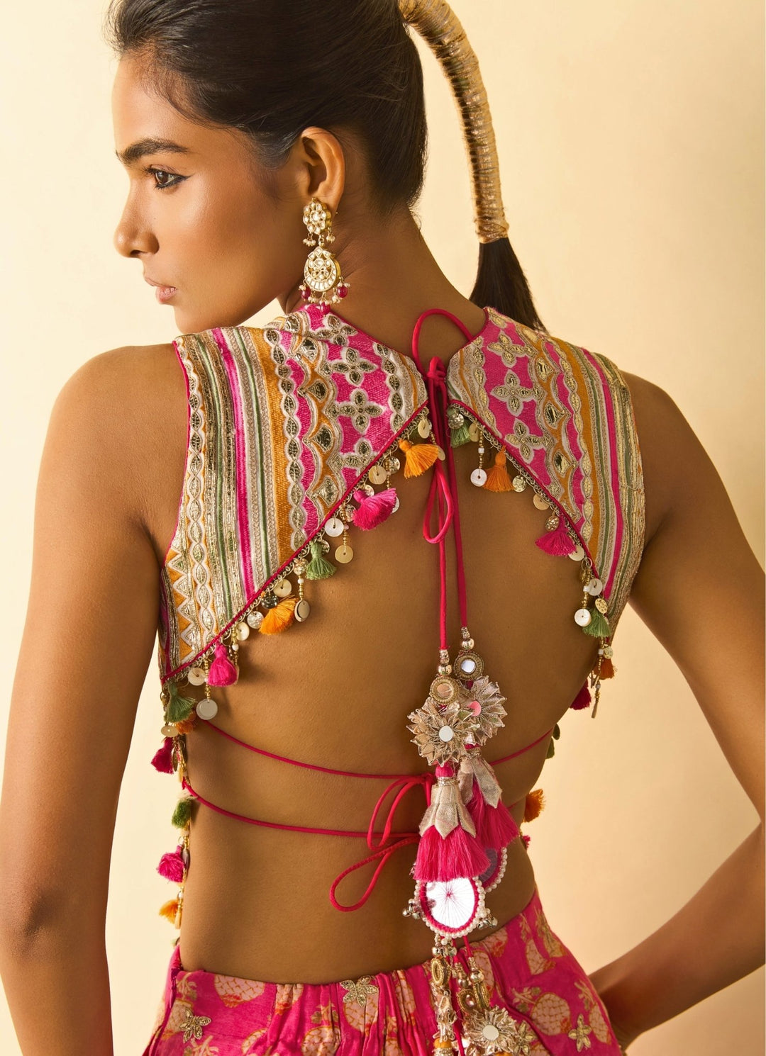 Gopi Vaid Pink Printed Cotton Silk Corset Pants SetFabilicious Fashion
