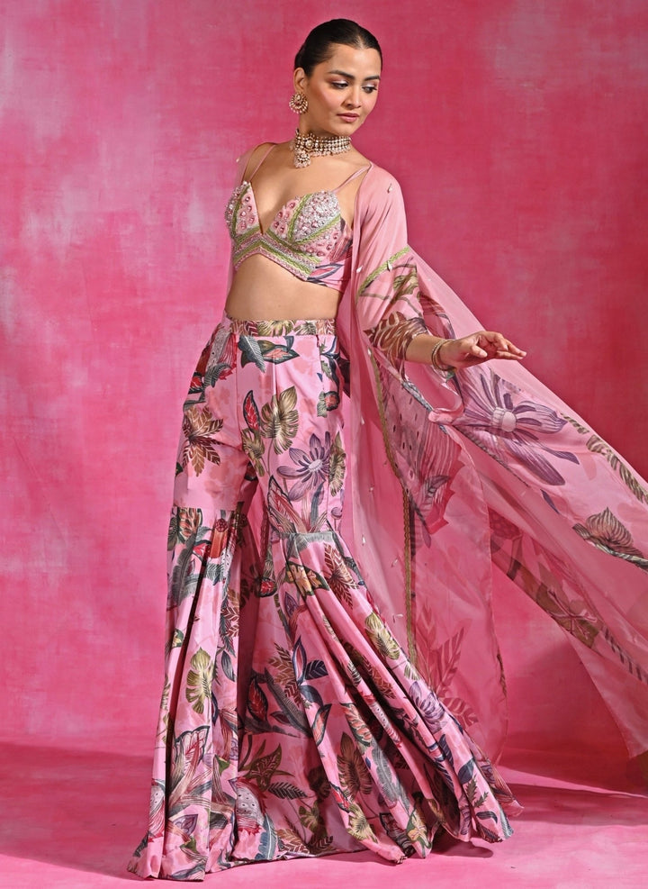 Rishi and Vibhuti Pink Printed Crepe Blouse Sharara SetFabilicious Fashion