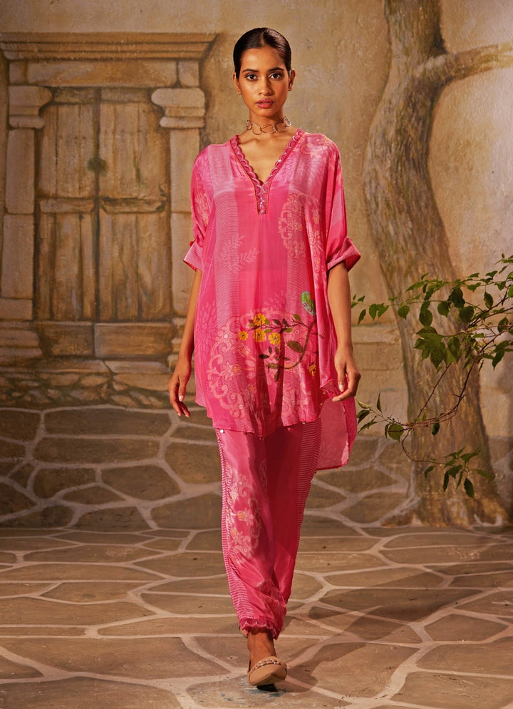 Pink Printed Crepe Co - Ord Set Basil Leaf - Fabilicious Fashion