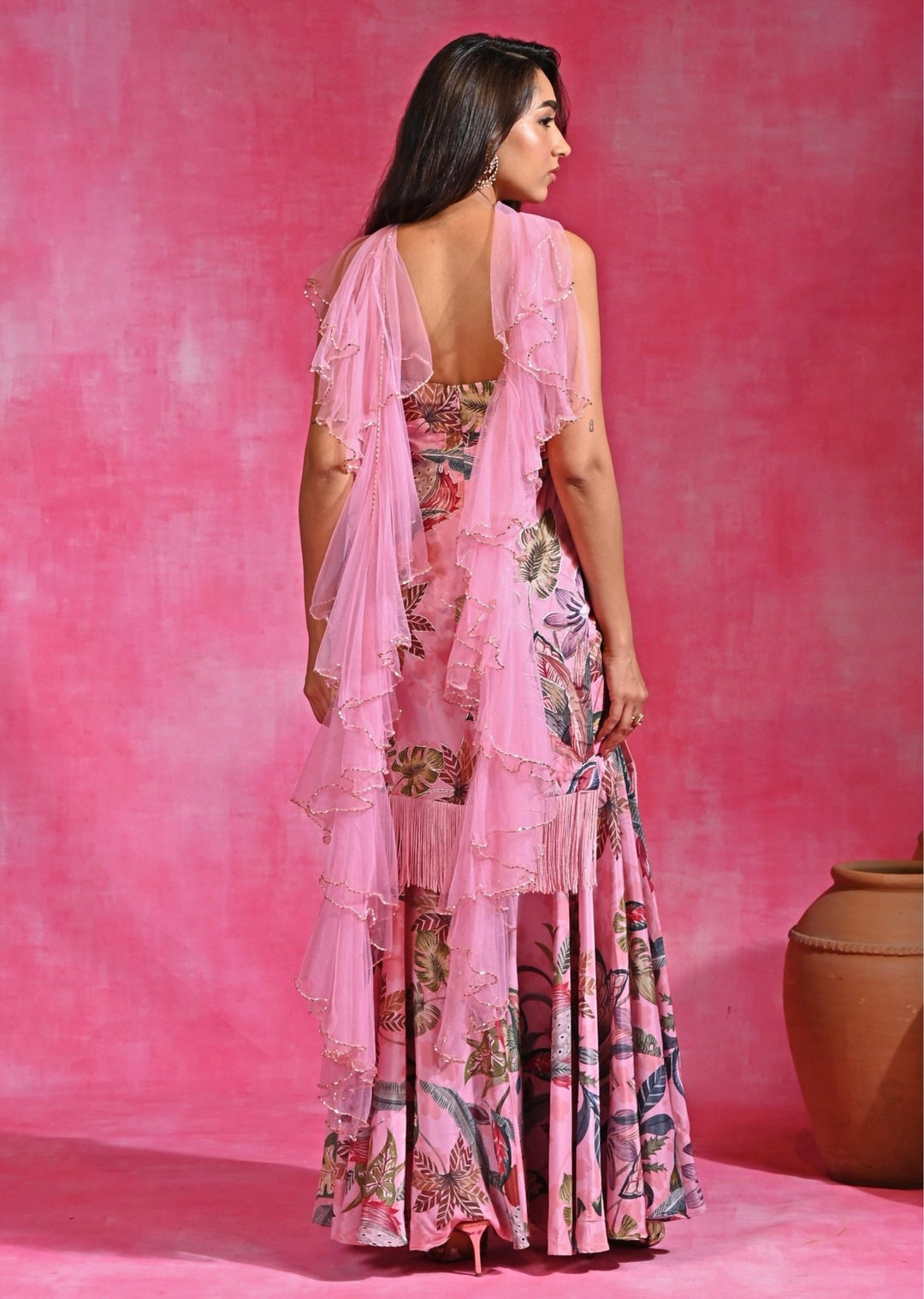 Rishi and Vibhuti Pink Printed Crepe Kurta Pants SetFabilicious Fashion