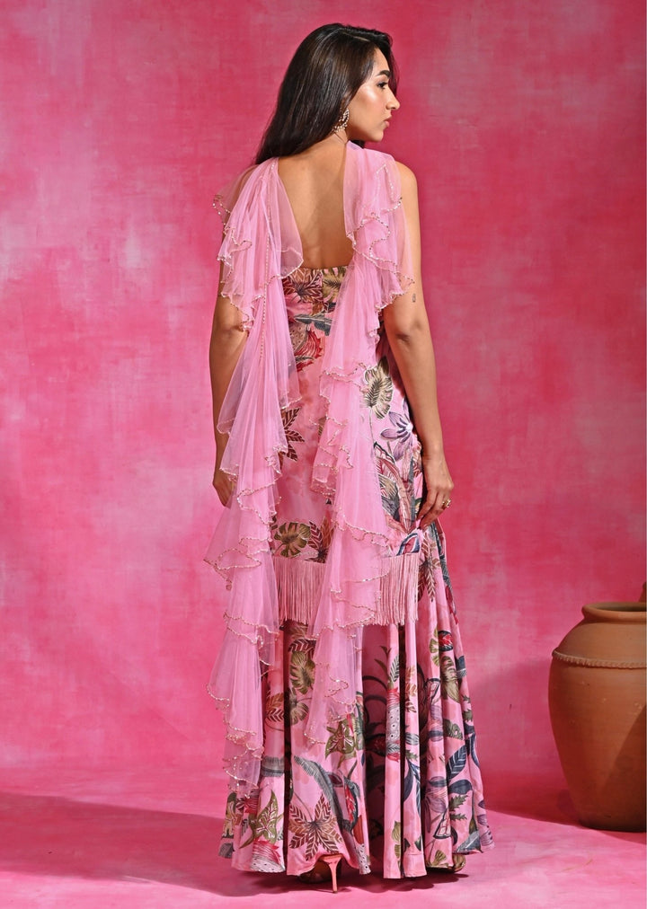 Rishi and Vibhuti Pink Printed Crepe Kurta Pants SetFabilicious Fashion