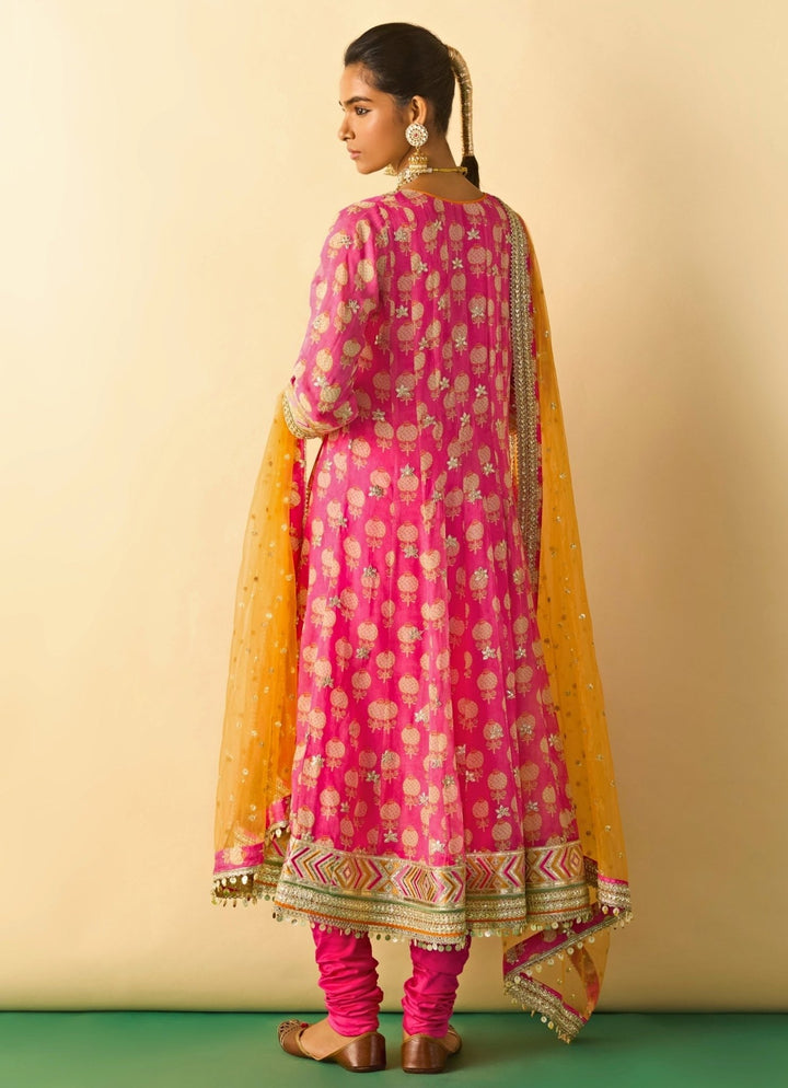 Gopi Vaid Pink Printed Georgette Anarkali Set With Orange DupattaFabilicious Fashion