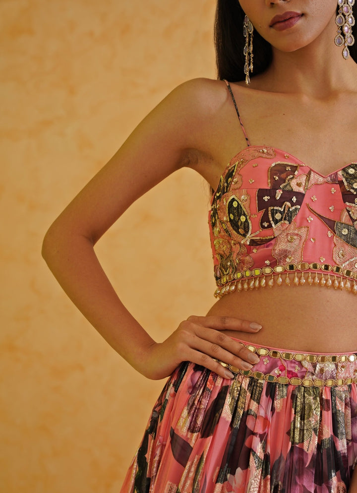 Pink Printed Georgette Lehenga Set Deepika Chadha - Fabilicious Fashion