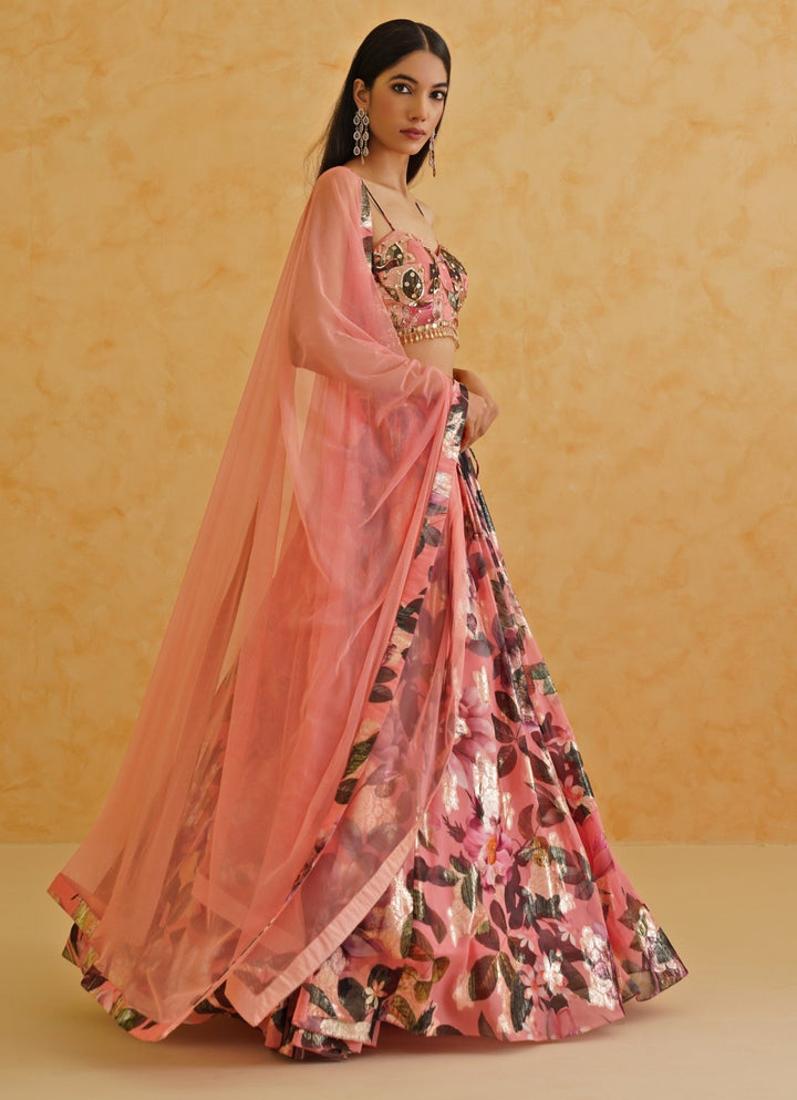 Pink Printed Georgette Lehenga Set Deepika Chadha - Fabilicious Fashion