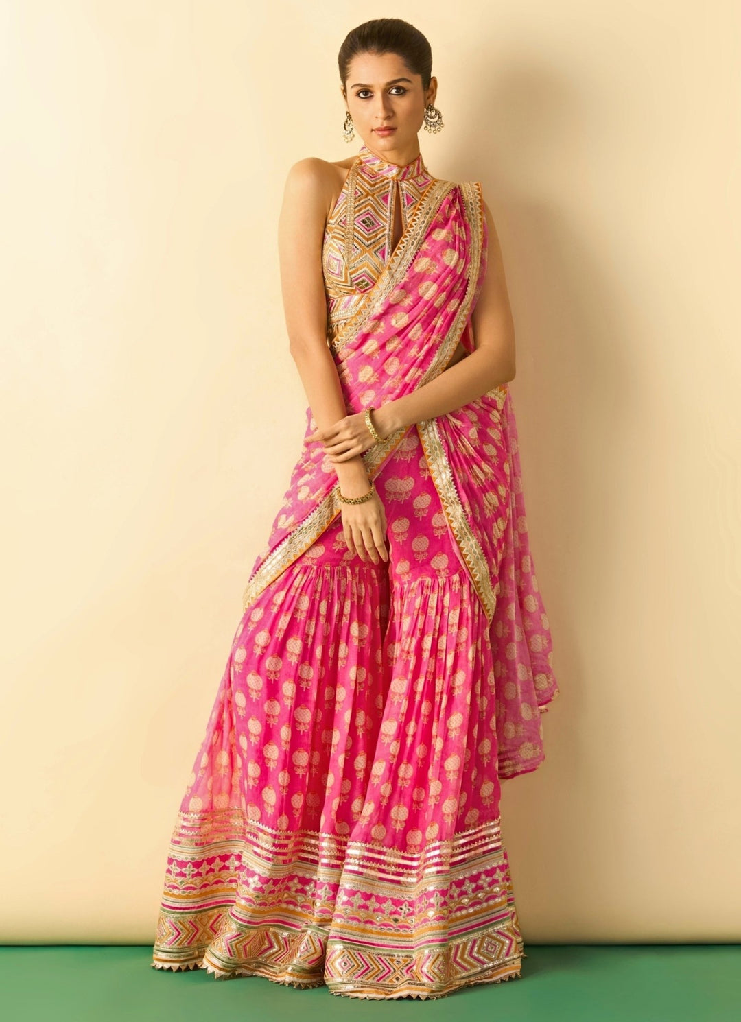 Gopi Vaid Pink Printed Georgette Pant Saree SetFabilicious Fashion