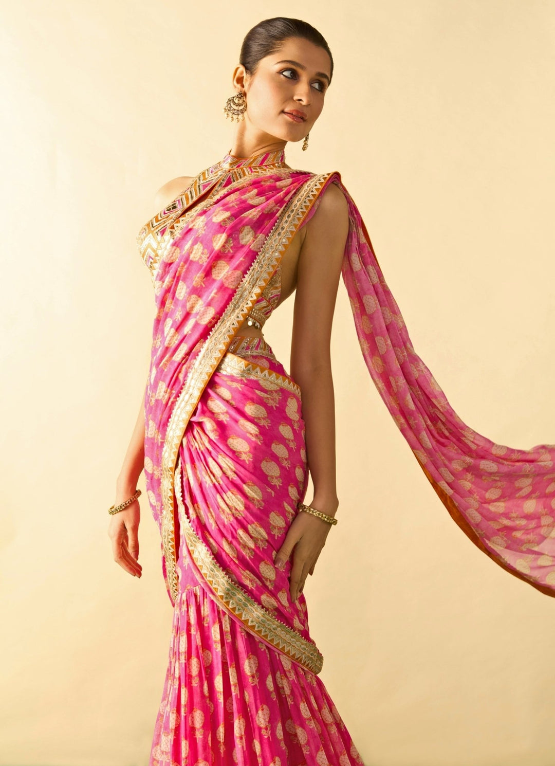Gopi Vaid Pink Printed Georgette Pant Saree SetFabilicious Fashion