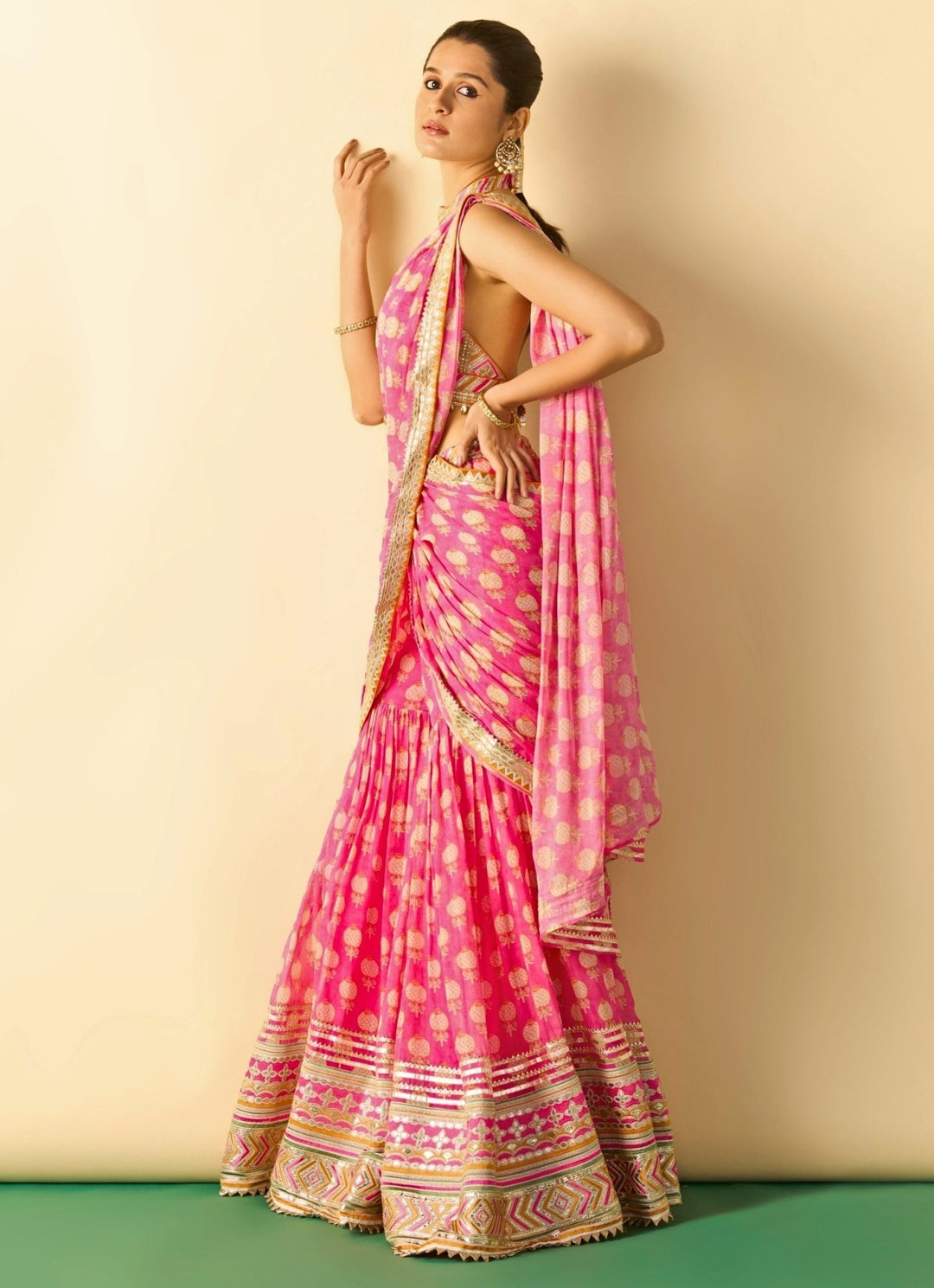 Gopi Vaid Pink Printed Georgette Pant Saree SetFabilicious Fashion